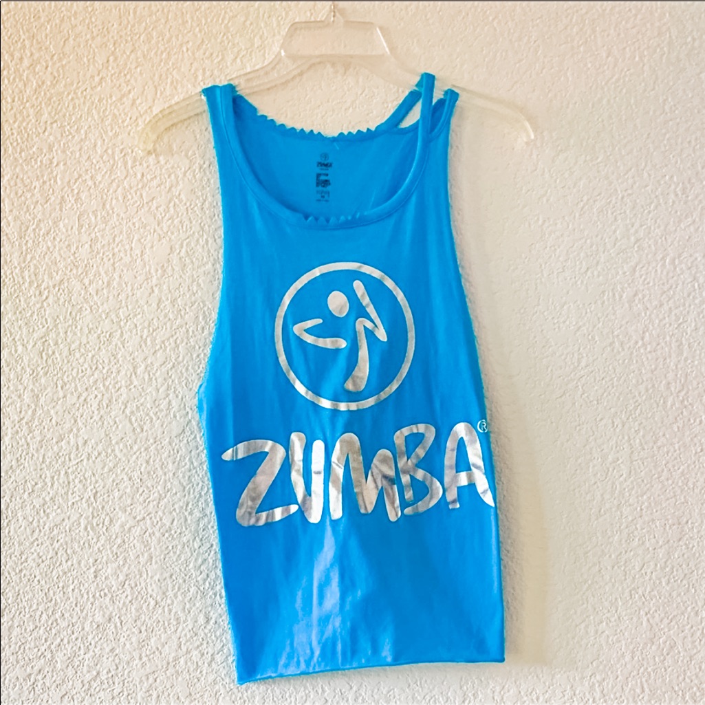 Zumba Blue Aerobic Shred Gather Workout Aerobics Back Tank Top